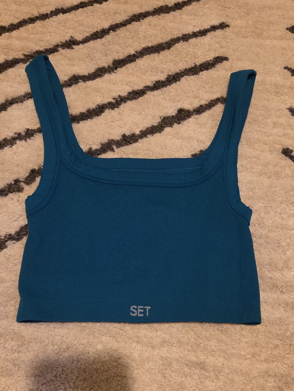SET Active Teal Ribbed Square-Neck Crop Tank